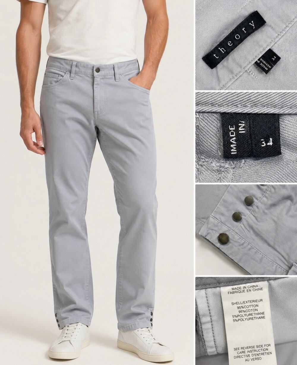 Modern Theory Men's Straight Leg Pants Size 34x26 Gray Stretch Cotton